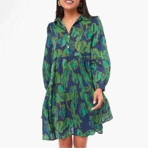 Ro’s Garden Romy 100% Cotton Long Sleeve Mini Shirt Dress Tulip Navy Women's S